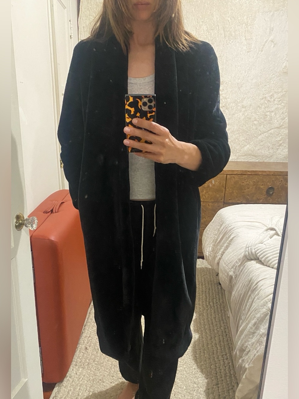 Classic Black Plush Fur Long Coat